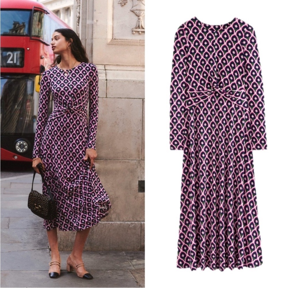 Boden Twisted Waist Stretch Jersey Tulip Scallop Dress